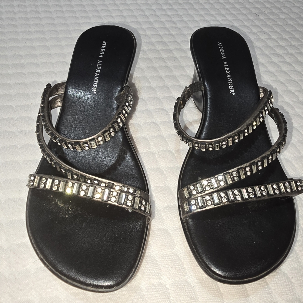 Athena Alexander Black Sandals with Metallic Jewelled Straps